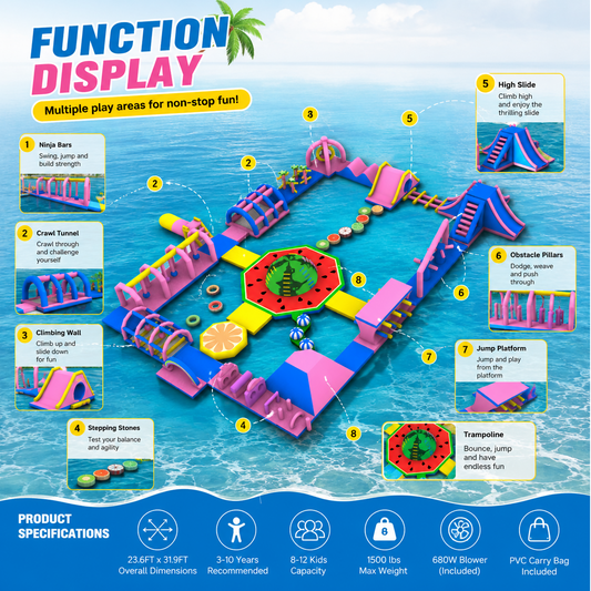 Commercial Modular Inflatable Water Park with Slides and Obstacle Course