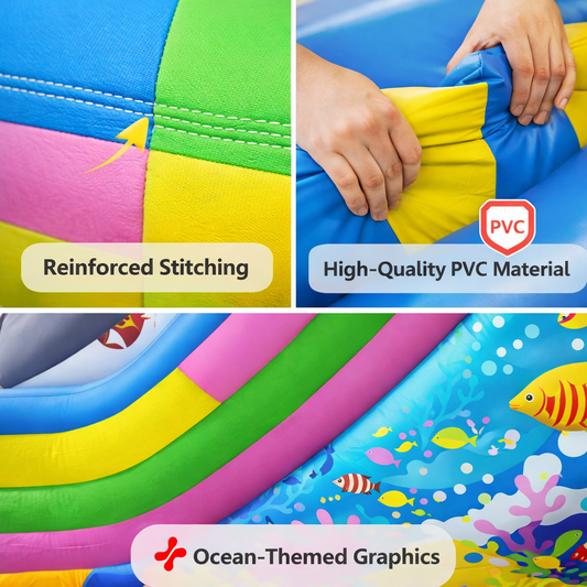 Commercial Shark and Dolphin Theme Inflatable Water Slide with Splash Pool