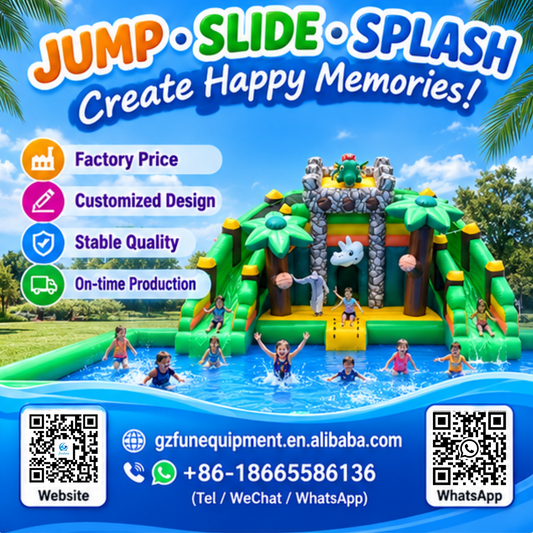 Commercial Jungle Dinosaur Theme Inflatable Water Slide with Splash Pool