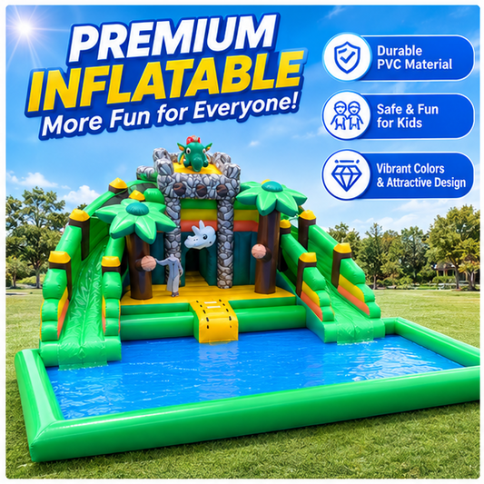 Commercial Jungle Dinosaur Theme Inflatable Water Slide with Splash Pool