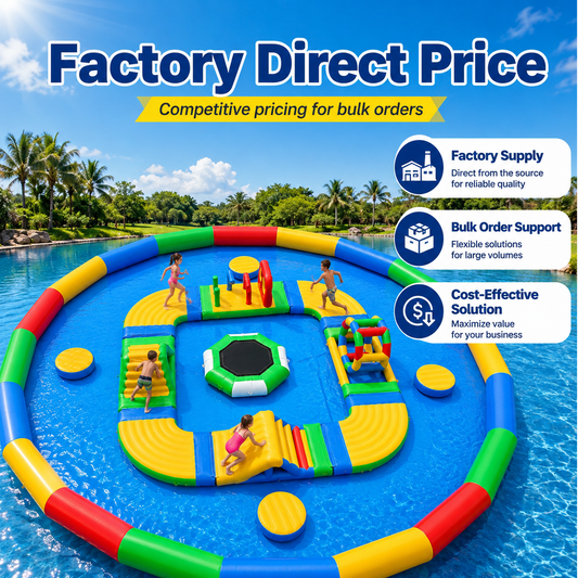 Commercial Circular Inflatable Water Park with Floating Obstacle Course and Trampoline